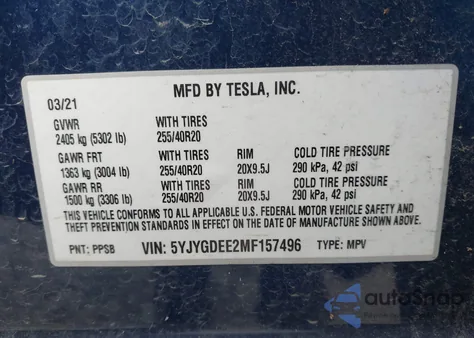 2021 Tesla Model Y Long Range Dual Motor All-Wheel Drive from USA, damaged, VIN 5YJYGDEE2MF157496